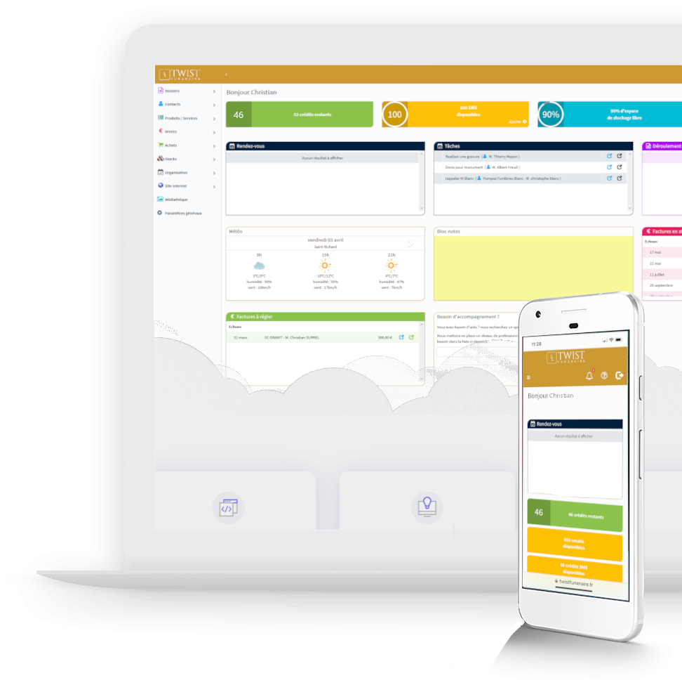 LOGICIEL FUNERAIRE TWIST tableau de bord 2