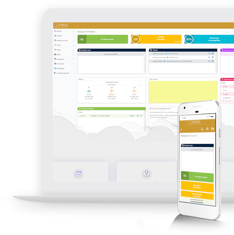 LOGICIEL FUNERAIRE TWIST tableau de bord 2